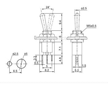 φ5mm SMTS-1 series toggle switch with φ5 mm perforate dimensions