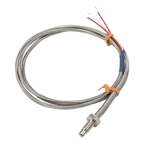 FTARB02 PT100 type 2B grade M6 bolt spring protected 1m red red white no terminal 5mm 304 stainless steel probe (not include thread length) high temperature metal screening cable RTD screw temperature sensor