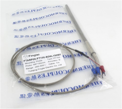 FTARP08 PT100 type B grade 6*150mm 321 stainless steel flexible probe 1m metal screening cable RTD temperature sensor