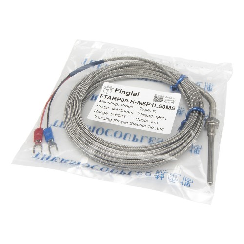 FTARP09-K M6*1 screw thread 50mm probe 5m metal cable K thermocouple temperature sensor