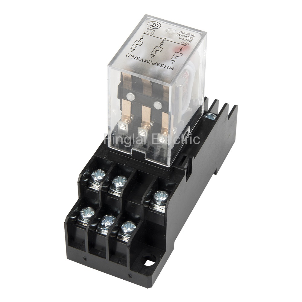 Relais De Puissance Heschen HH53P-L – 24 VDC Bobine, 5A 220VAC, 3PDT 11 Broches, LED