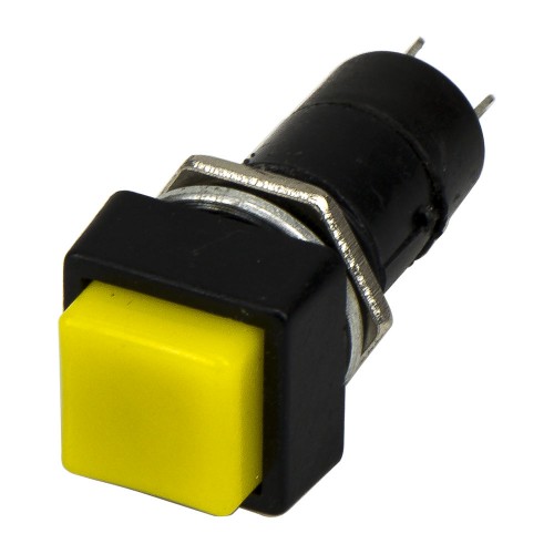 PBS-12B yellow 12mm mounting diameter reset (ON) - OFF square push button switch