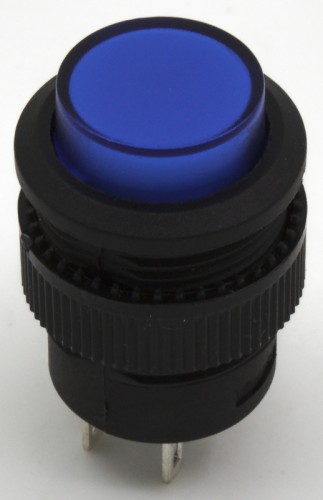 R16-503AD blue 16mm mounting diameter self-lock ON-OFF round push button switch with 3V lamp