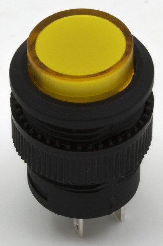 R16-503AD yellow 16mm mounting diameter self-lock ON-OFF round push button switch with 3V lamp