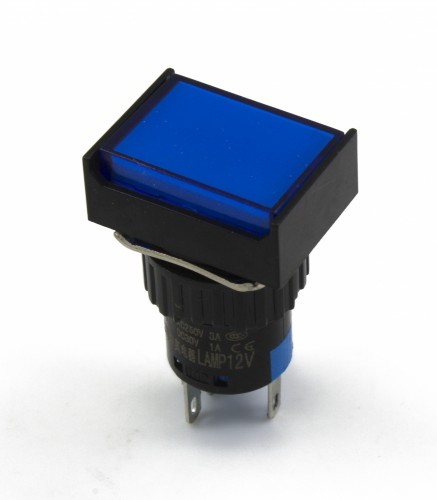 SA16J-11D 16mm SPDT 5 pins self-lock ON-OFF blue rectangle push button switch pushbutton with 12V lamp