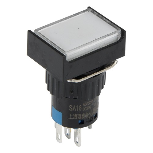 SA16J-11D 16mm SPDT 5 pins self-lock ON-OFF white rectangle push button switch pushbutton with 24V lamp