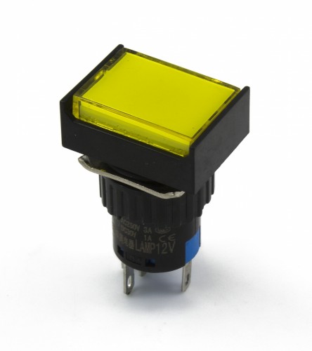 SA16J-11D 16mm SPDT 5 pins self-lock ON-OFF yellow rectangle push button switch pushbutton with 12V lamp