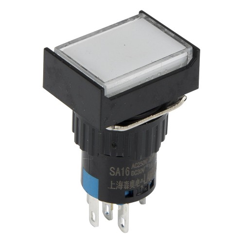 SA16J-11D 16mm SPDT 5 pins reset (ON)-OFF white rectangle push button switch pushbutton with 6V lamp