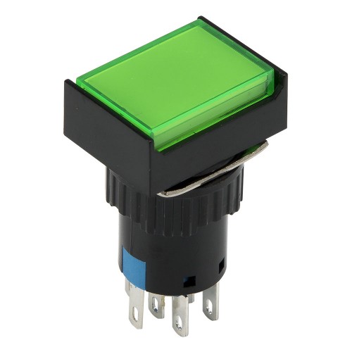 SA16J-22D 16mm SPDT 8 pins reset (ON)-OFF green rectangle push button switch pushbutton with 220V lamp
