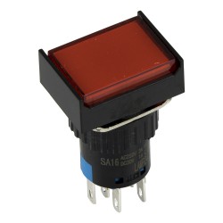 SA16J-22D 16mm SPDT 8 pins reset (ON)-OFF red rectangle push button switch pushbutton with 6V lamp