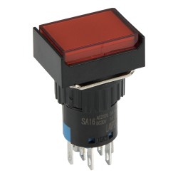 SA16J-22D 16mm SPDT 8 pins reset (ON)-OFF red rectangle push button switch pushbutton with 6V lamp