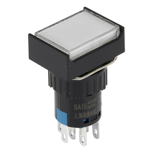 SA16J-22D 16mm SPDT 8 pins reset (ON)-OFF white rectangle push button switch pushbutton with 220V lamp