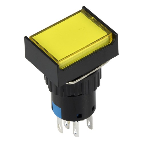 SA16J-22D 16mm SPDT 8 pins reset (ON)-OFF yellow rectangle push button switch pushbutton with 1.8V lamp