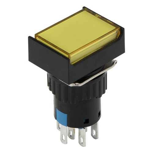 SA16J-22D 16mm SPDT 8 pins reset (ON)-OFF yellow rectangle push button switch pushbutton with 1.8V lamp