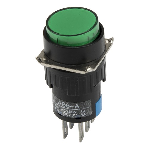 AL6-A-22 16mm 6 pins self-lock ON - OFF round green push button switch