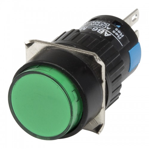 AB6-M-11 16mm 3 pins reset (ON) - OFF round green push button switch