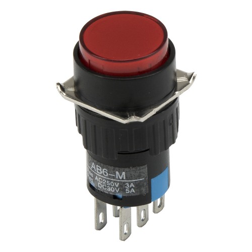 AB6-M-22-R 16mm 6 pins reset (ON) - OFF round red push button switch