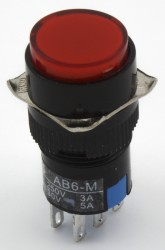 AB6-M-22-R 16mm 6 pins reset (ON) - OFF round red push button switch
