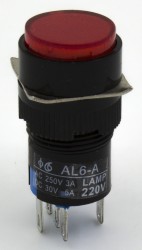 AL6-A-11 AC 220V lamp 16mm 5 pins self-lock ON - OFF round red push button switch