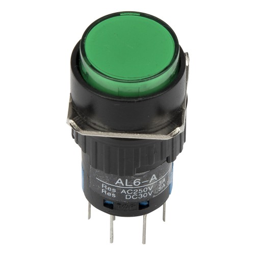 AL6-A-22 12V lamp 16mm 8 pins self-lock ON - OFF round green push button switch