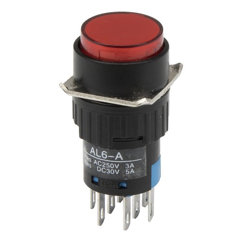 AL6-A-22 12V lamp 16mm 8 pins self-lock ON - OFF round red push button switch