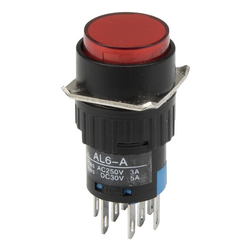 AL6-A-22 24V lamp 16mm 8 pins self-lock ON - OFF round red push button switch