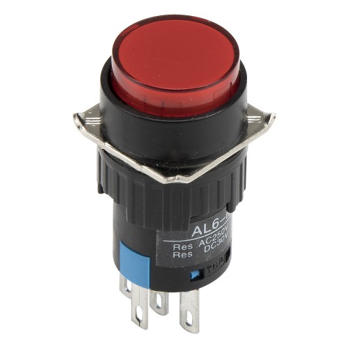 AL6-M-11 16mm 12V lamp 5 pins reset (ON) - OFF round red push button switch