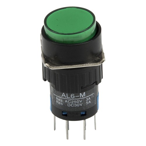 16mm 12V lamp 8 pins reset (ON) - OFF round green push button switch
