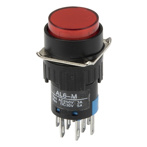 16mm 12V lamp 8 pins reset (ON) - OFF round red push button switch