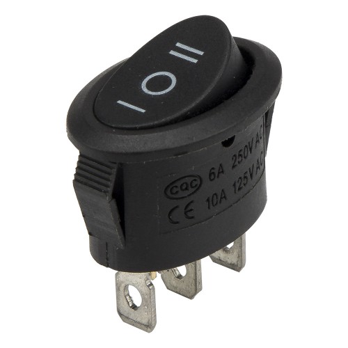 KCD1-105-3 black perforate 21 x 14 mm 3 pins ON - OFF - ON ellipse rocker switch
