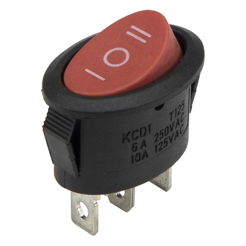 KCD1-105-3 red perforate 21 x 14 mm 3 pins ON - OFF - ON ellipse rocker switch