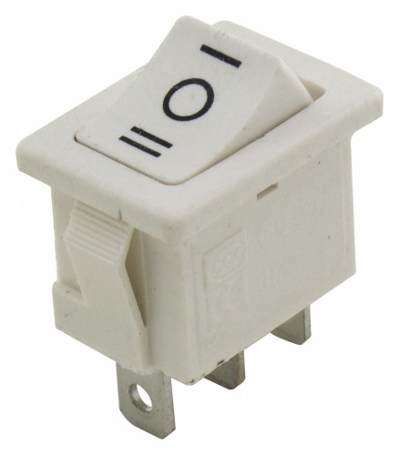 KCD1-103 white perforate 19 x 13 mm 3 pins ON - OFF - ON rocker switch