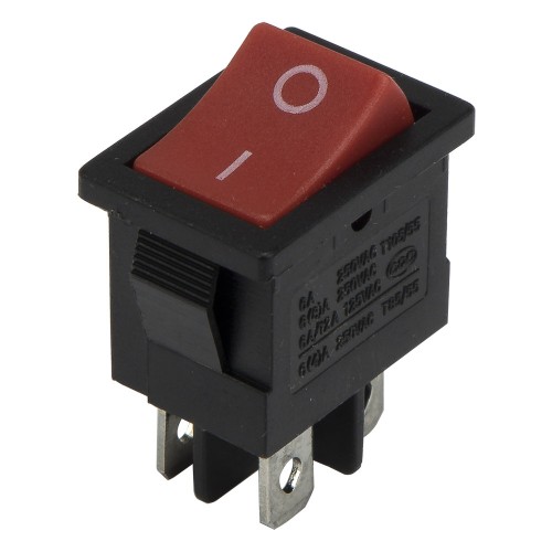 KCD1-201 red perforate 19 x 13 mm 4 pins ON - OFF rocker switch