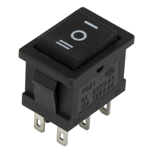 KCD1-203 black perforate 19 x 13 mm 6 pins ON - OFF - ON rocker switch