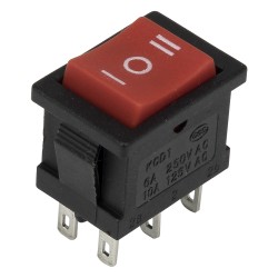 KCD1-203 red perforate 19 x 13 mm 6 pins ON - OFF - ON rocker switch