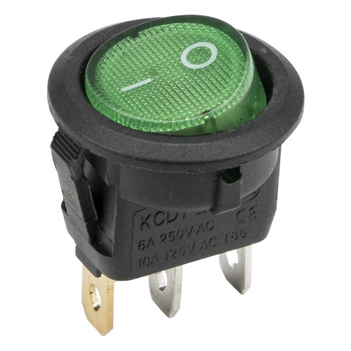 KCD1-102N-8 green color upper circle lower square perforate diameter 20 mm 3 pins ON - OFF round rocker switch with 12V lamp