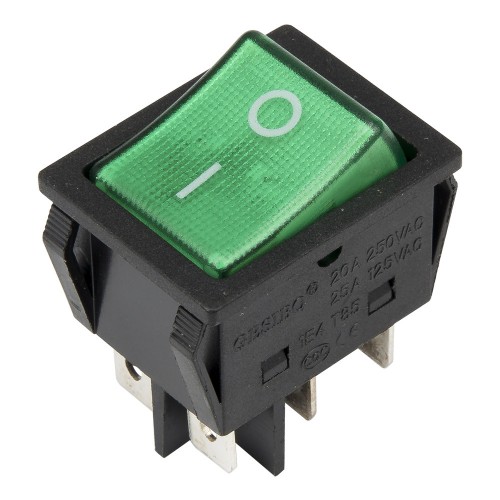KCD4-202N-2 perforate 30 x 22 mm 20A 6 pins ON - OFF green boat rocker switch with 220V lamp