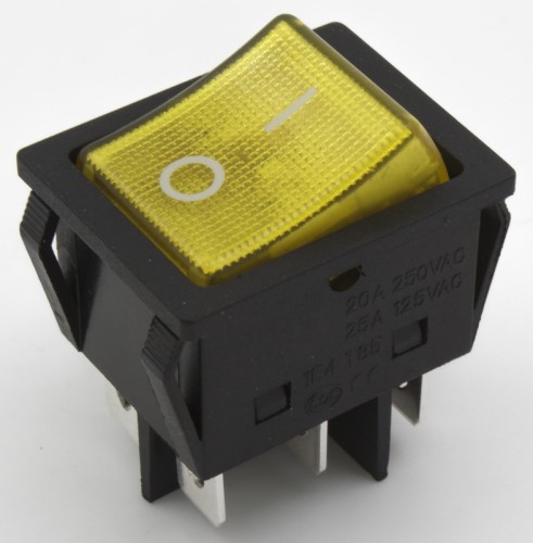 KCD4-202N-2 perforate 30 x 22 mm 20A 6 pins ON - OFF yellow boat rocker switch with 220V lamp