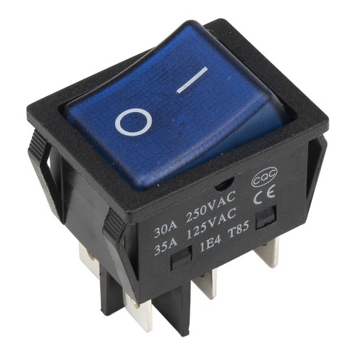 KCD4-202N-3 perforate 30 x 22 mm 30A 6 pins ON - OFF blue boat rocker switch with 220V lamp