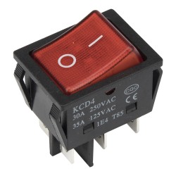 KCD4-202N-3 perforate 30 x 22 mm 30A 6 pins ON - OFF red boat rocker switch with 220V lamp