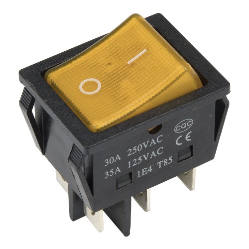 KCD4-202N-3 perforate 30 x 22 mm 30A 6 pins ON - OFF yellow boat rocker switch with 220V lamp