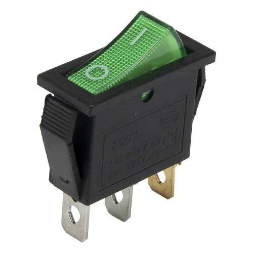 KCD3-102N green perforate 26 x 11 mm 3 pin ON - ON 220V light rocker switch