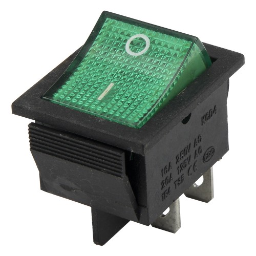 KCD4-201N green perforate 26 x 22 mm 4 pins ON - OFF 9-24V LED light rocker switch