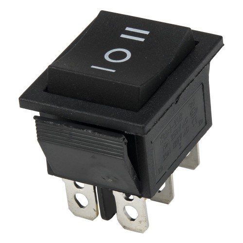 KCD4-203 black perforate 26 x 22 mm 6 pins ON - OFF - ON rocker switch