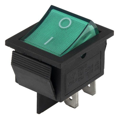 KCD7-201N green perforate 26 x 22 mm 4 pin ON - OFF 220V light rocker switch