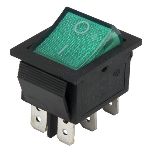 KCD7-202N green perforate 26 x 22 mm 6 pins ON - ON 220V light rocker switch